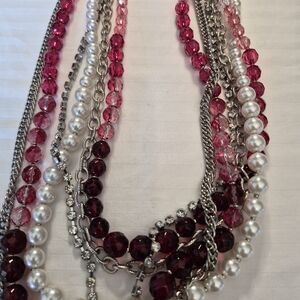 Multi-Strand Pink Pearl & Crystal Statement Necklace